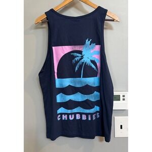 Chubbies Navy Blue The Weekend Has Arrived Palm Tree Tank Top Men's Small